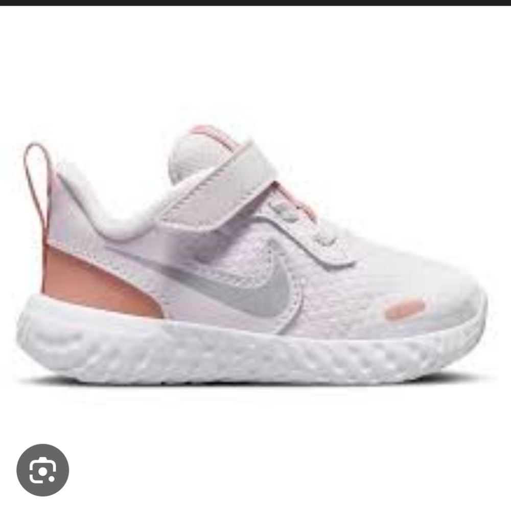 Nike Revolution Kids Coral White Light Gray Sneakers Velcro Closure Sz 10C